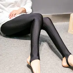 EFINNY модные женские туфли талии атласная Эластичный стандартные леггинсы Длина тонкие черные блестящие высокие леггинсы до голеностоп