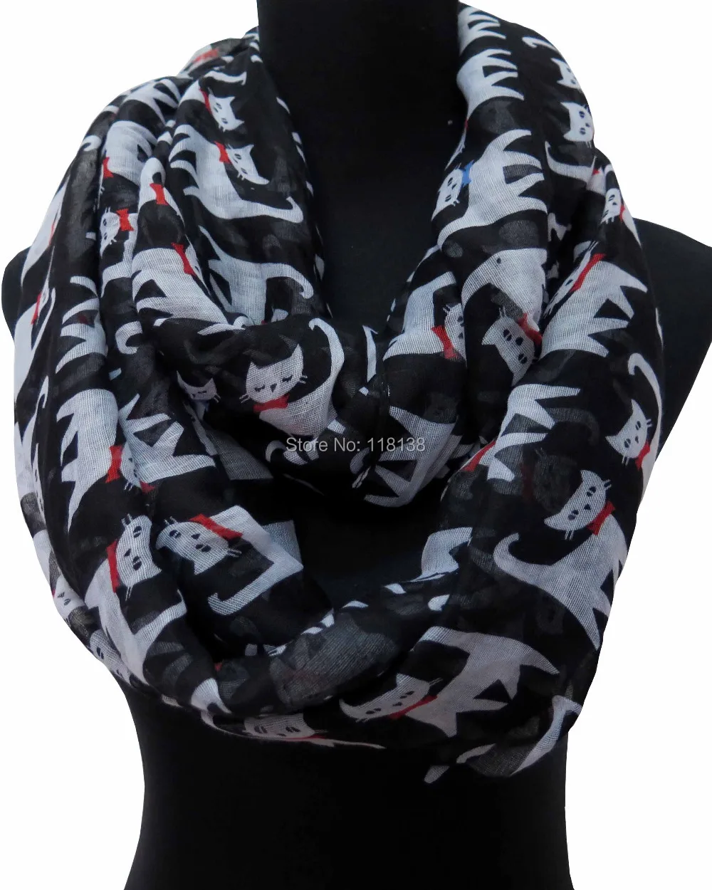 

Oversize Cute Cat with Bowknot Print Animal Loop Infinity Cowl Scarf Scarves, Free Shipping