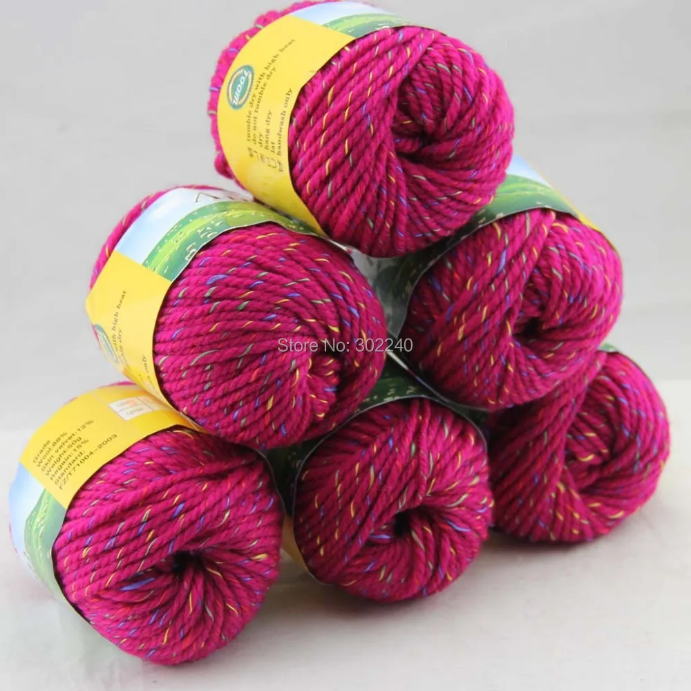 LOT of 6 BallsX50g Chunky Hand woven Coarse Knitting Yarn Raspberry S40