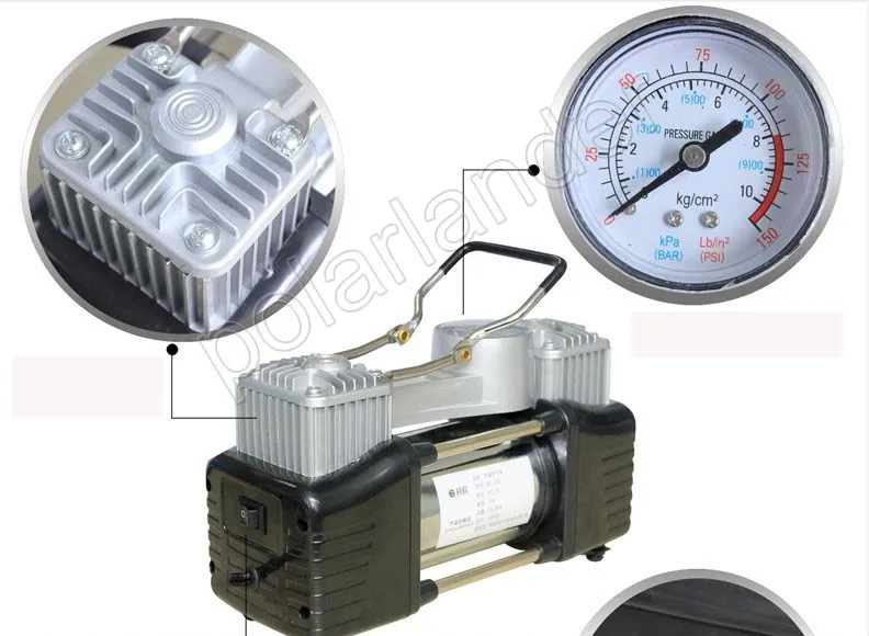 US $68.11 NEW 12V car compressor inflator double cylinder pump 150PSI motorcycles bicycles audio pump
