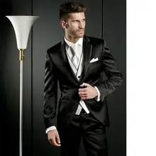 Новые мужские костюмы на заказ Модные мужские 3 шт Черный Жених Свадебный Смокинг вечерние костюмы Формальные Высокое качество