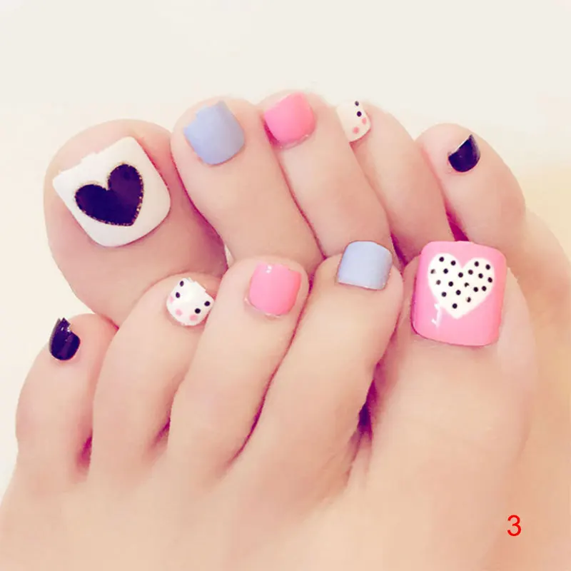 

3D Toe Fake Nails With Glue Foot Full Toes Nail Art Tips False Nails 24 Pcs/Set False Nails For Lady Girl Women HB88