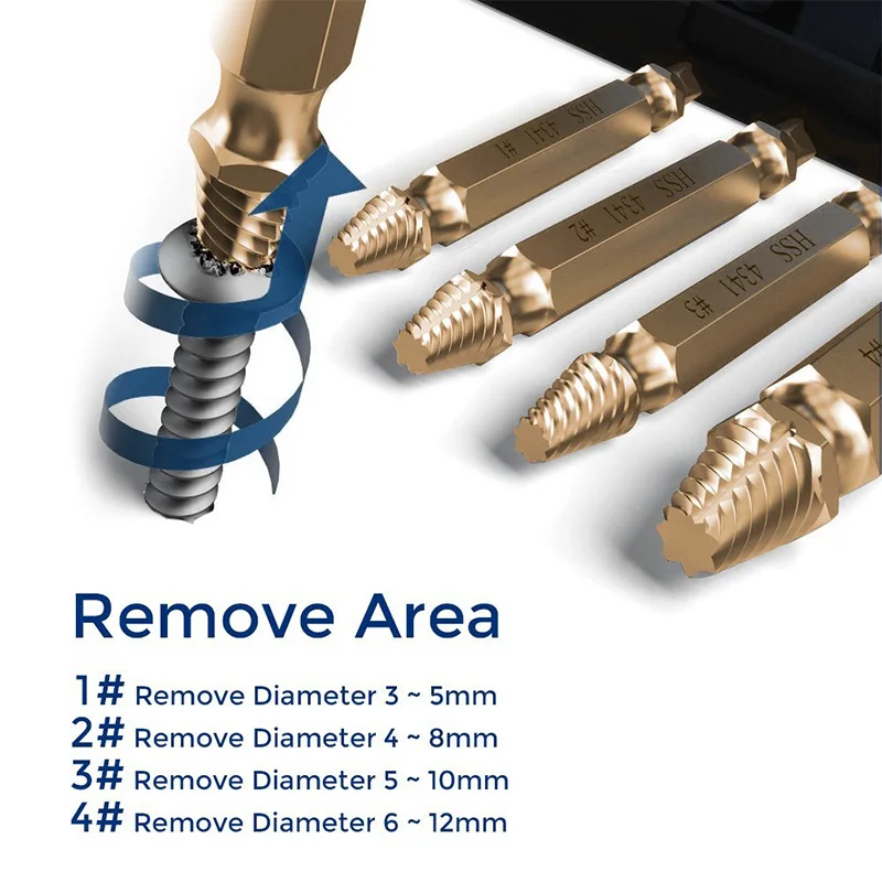 

4pc Screws Remove Demolition Tools Screw Extractor Drill Bit Set Kit Drill Bit Power Tools Accessories Screw Extractor