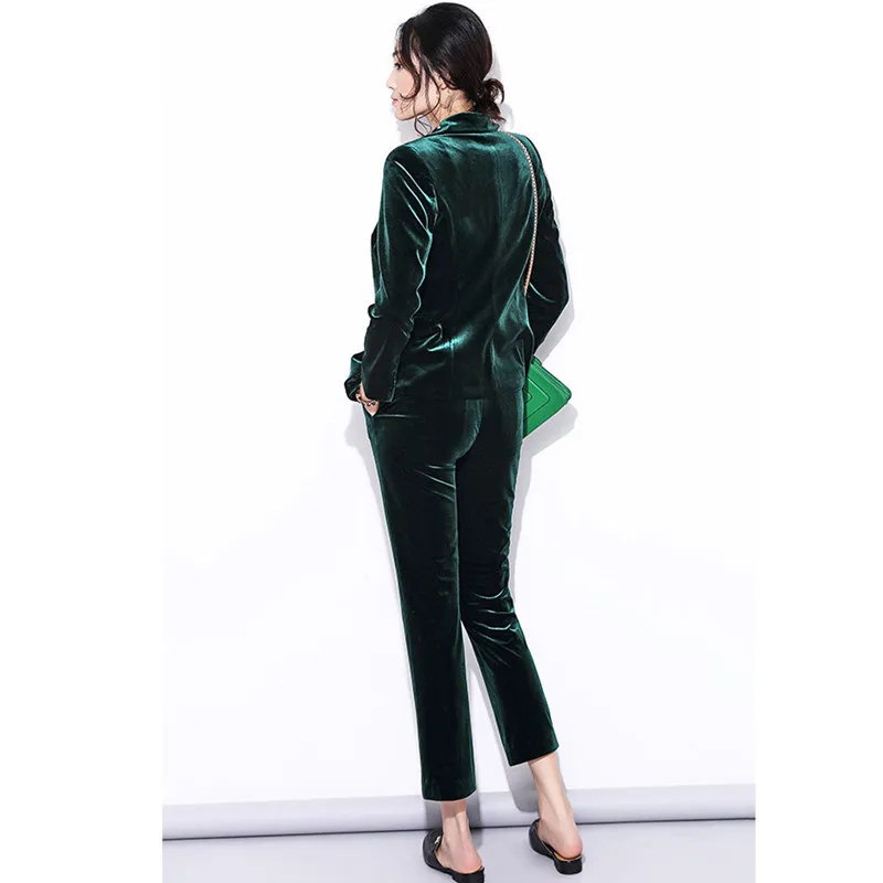 Velvet-Pant-Suits-Women-pant-suits-Spring-New-High-Street-Shine-Velvet-Pant-Suits-Navy-Blue (2)
