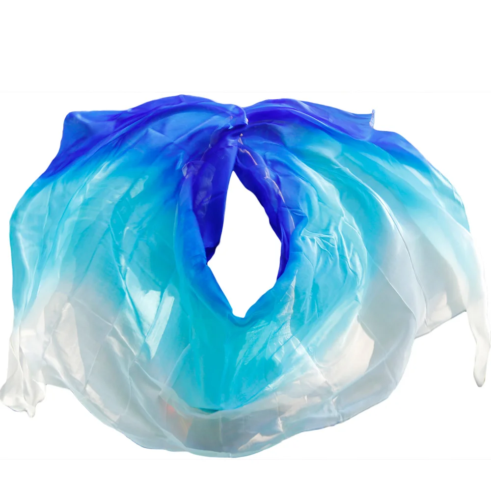 

2015 New design women 100% real silk belly dance veil cheap belly dancing veils accessories blue turquoise white 250*114 cm