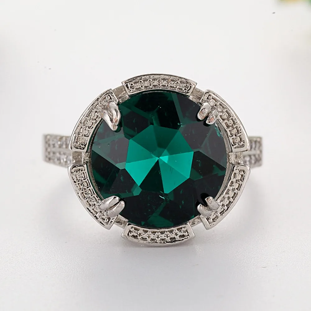 Роскошное яркое круглое кольцо, кольцо с зеленым камнем, очаровательные серебряные кольца для резака для женщин, девушек, свадебные Винтажные Ювелирные изделия Anillos F5Q145