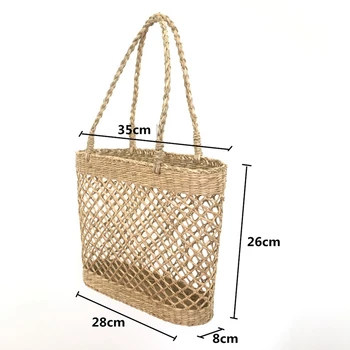 

Hollow Mesh Handmade Straw Bag Casual Woven Handbags Shoulder Beach Bag Unlined Cloth Totes Fashionable Bags For Summer