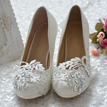 Custom Made White Lace Rhinestone Bridal Shoes 3 Inch Prom High Heels Bridesmaid Shoes Weddding Gown Shoes Mother of Bride