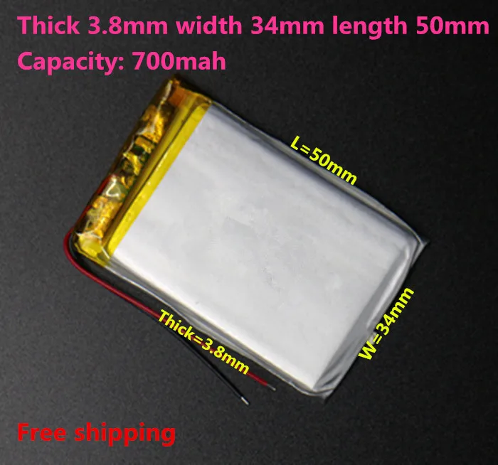

3.7V lithium polymer battery 383450 700mAh MP3 MP4 GPS Bluetooth 3.8*34*50mm lithium battery small stereo bluetooth GPS