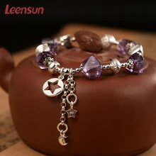Leensun ювелирные изделия, ручной работы 925 серебро с аметистом/браслет в подарок для женщин
