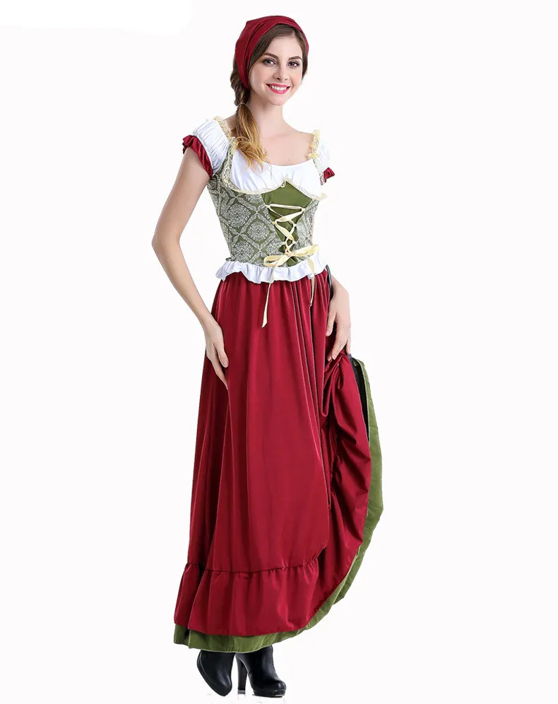 Октоберфест баварский дирндль горничной Крестьянская юбка платье немецкая девка костюм вечерние женские Октоберфест длинное платье