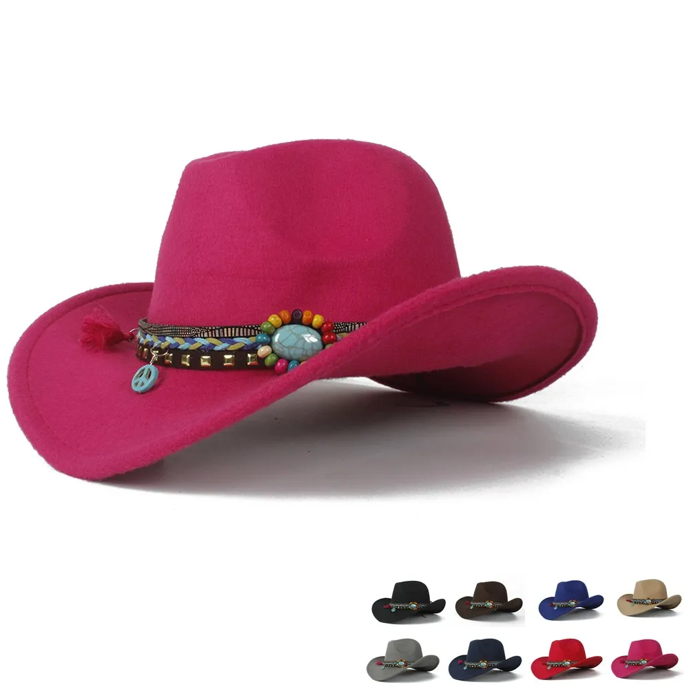 

2019 Child Hollow Western Cowboy Hat Boy Girl Cowgirl Tassel Outblack Sombrero Hombre Fedora Cap