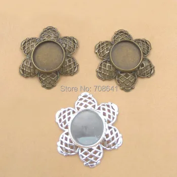 

Blank Bezel Bases w/ 12mm Inner Round Bezel Cabochons Filigree Flower Pendant Settings Crafts DIY Findings Clothing Accessories