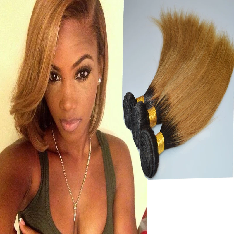 7A Dark Root to Honey Blonde Brazilian Ombre Hair Extension Weave