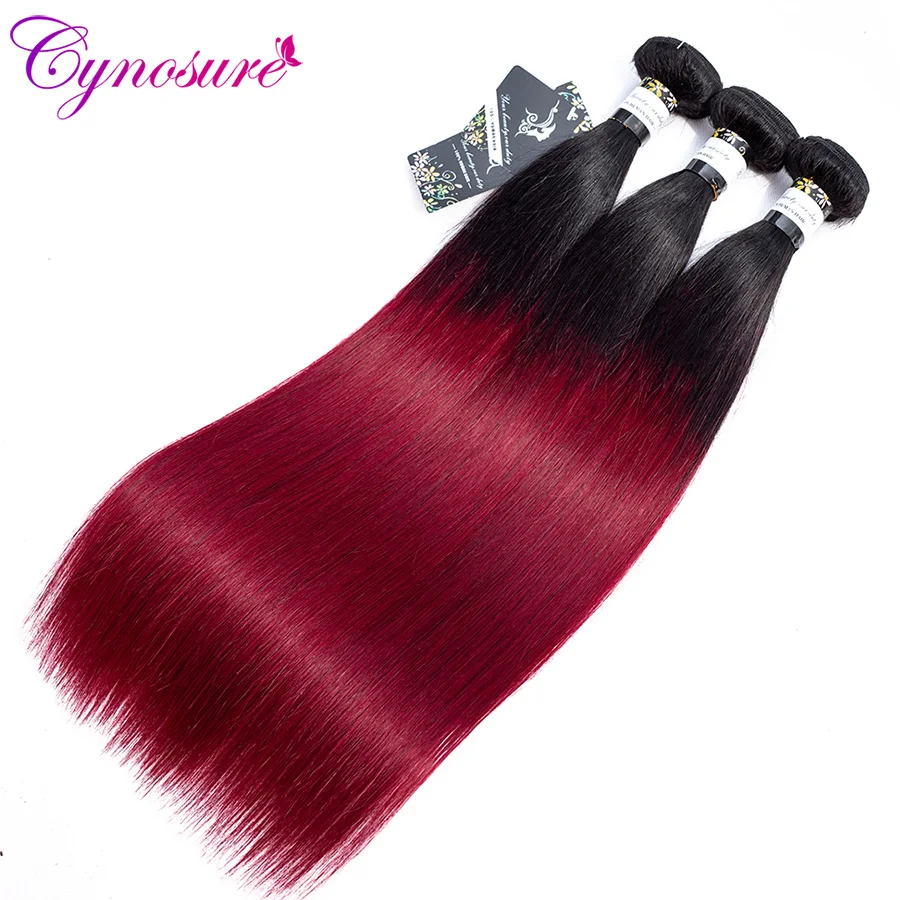 Cynosure 1b/99j Ombre Human Hair Bundles with Closure Non Remy Brazilian Straight Hair Weave 3 Bundles with Closure