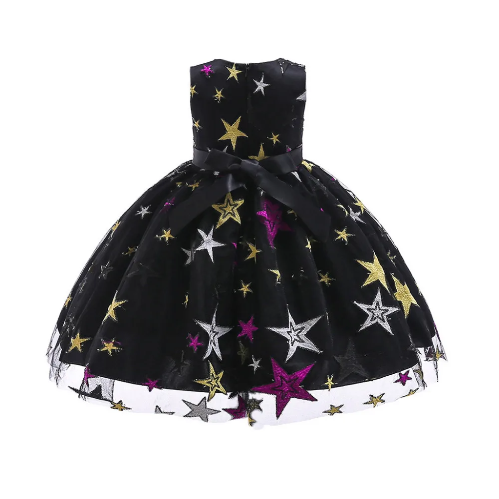 Модная одежда для детей, детская мода платье принцессы для девочек с принтом со звездой кружевное платье Детские костюмы вечерние-пачка с бантом для танцев милые балетки пайетки