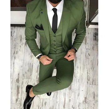 

2018 Latest Designs Green Men Suit Slim Fit Groomsmen Tuxedo Custom Made Fashion Prom Party Suits (Jacket+Pant+Vest)