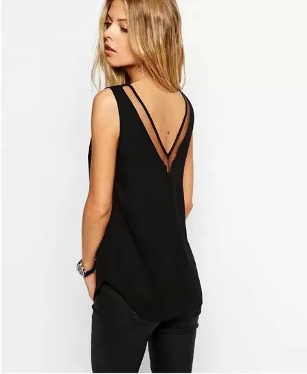 

The new Europe and the United States in the summer 2019 pure color v-neck yarn splicing chiffon vest unlined upper garme