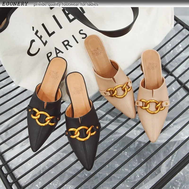 Egonery/Женская обувь, лето 2019, новые модные женские туфли-лодочки с металлическим украшением и острым носком, на низком квадратном каблуке