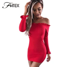 

FHTEX Women Autumn Winter Dress 2017 Strapless Long Sleeve Slim Ruched Bodycon Mini Dress Sexy Club Party Dresses Robe