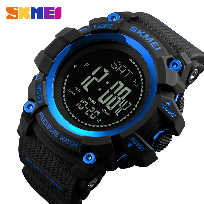 Brand Clock Men Watches Digital Watch Pedometer Calories Men Watch Altimeter Barometer Compass Thermometer Weather Sport Watches - Цвет: Blue