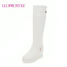 LLOPROST KE/ хлопковые модные водонепроницаемые зимние сапоги; женские сапоги до колена; зимние сапоги на плоской подошве; обувь на платформе; размеры 34-48; ML010