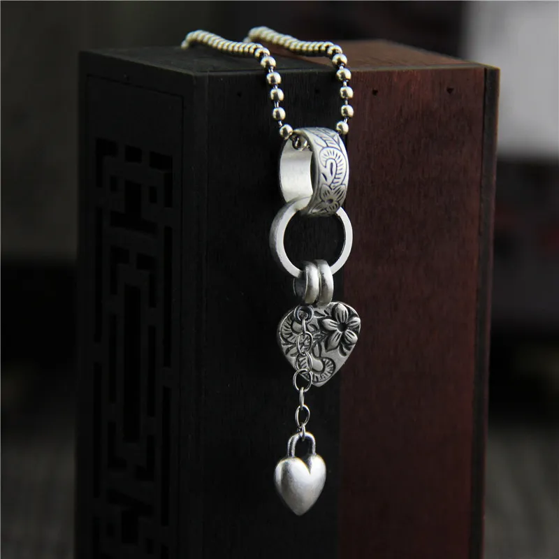 Necklaces & Pendants Heart Flower Carving Real Pure 925 Sterling Silver Retro Vintage Ethnic Amulets And Talismans Pentagram Necklaces & Pendants Heart Flower Carving Real Pure 925 Sterling Silver Retro Vintage Ethnic Amulets And Talismans Pentagram