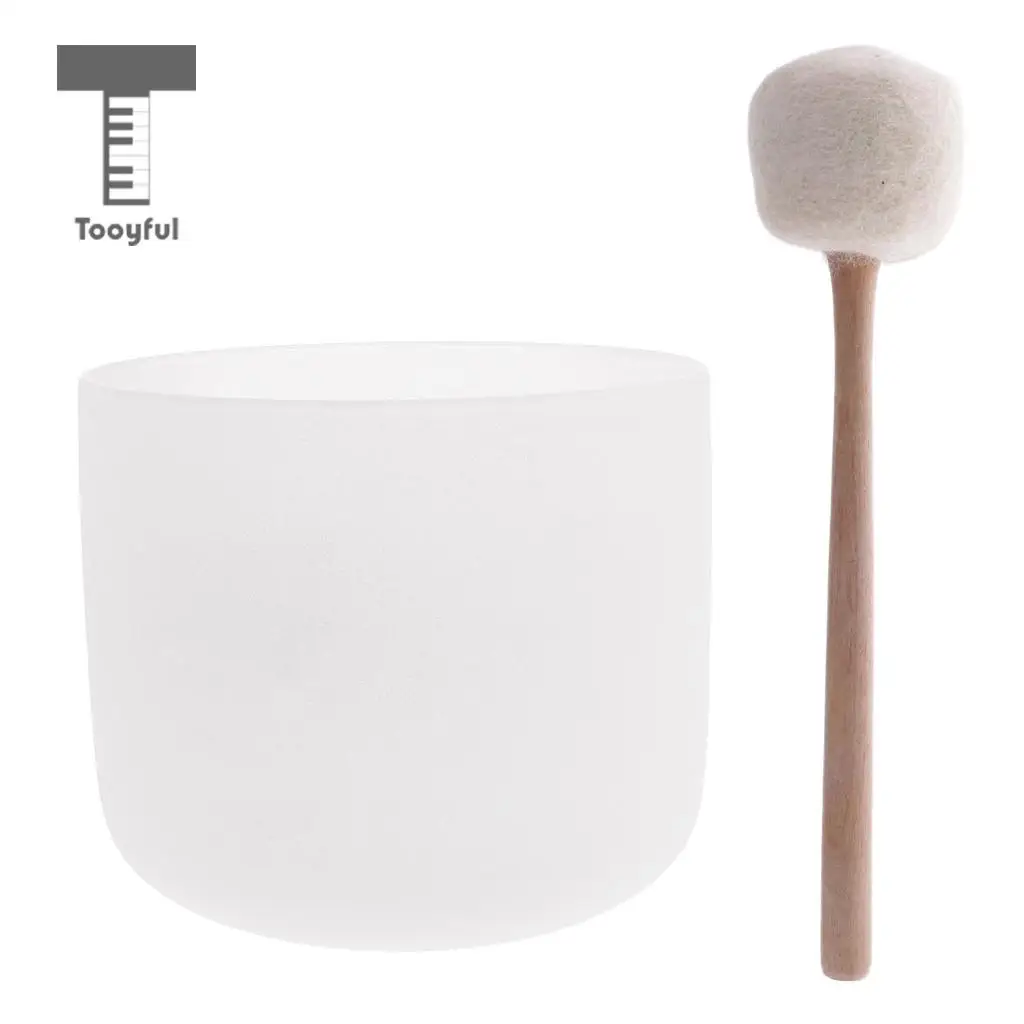 Tooyful Tibetan Crystal Singing Bowl 7 inch C Note for Root Frosted Quartz with   Handmade Felted Wooden Mallet
