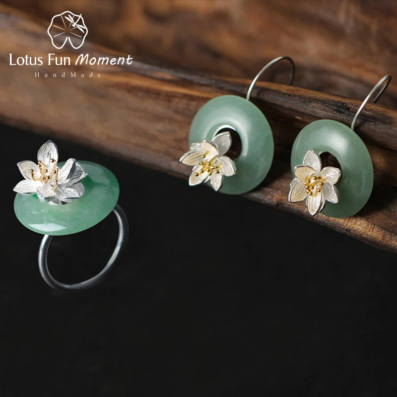 Lotus Fun Moment реального 925 пробы серебро Природный зеленый камень Модные украшения
