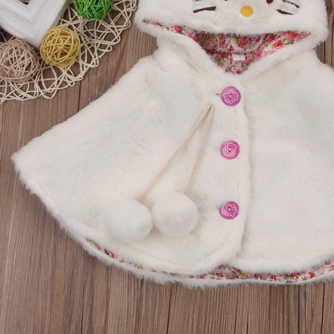 Осень-зима для новорожденных одежда для малышей Обувь для девочек с капюшоном Мех животных плюшевые пальто зима теплая Толстая куртка-плащ одежда возраст 0-24 м
