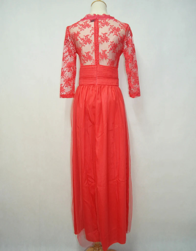 SEBOWEL Formal Elegant Womens Floor-Length Evening Wedding Party Dress 3 Quarter Sleeve Chiffon Lace Maxi Long Dresses Robe (9)