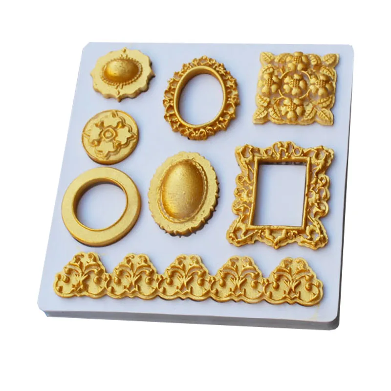 

Jewelry Fimo Frame Fondant Cupcake Mould Relief Border Diamond Cake Molds Confeitaria Molde De Silicone Mould Baking Tools