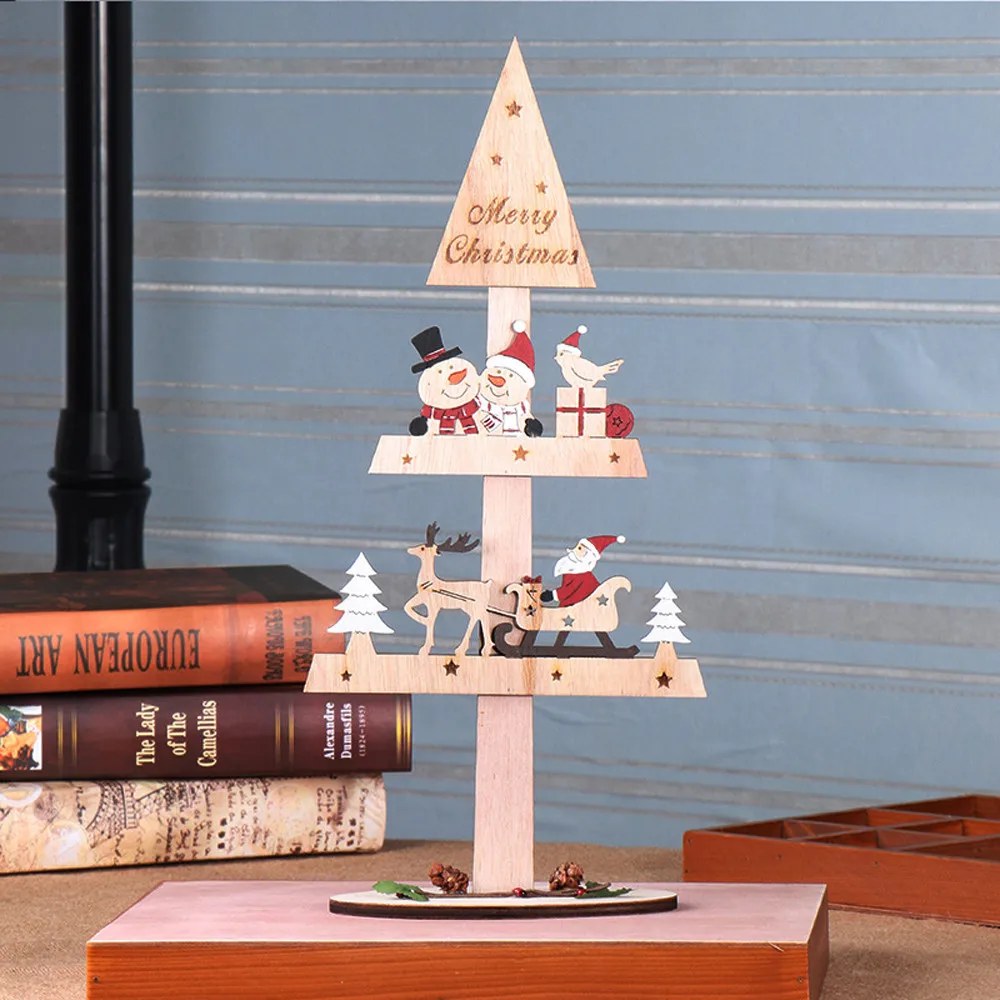 

2019 Wooden Christmas Pendant Tabletop Office Snowman Santa Claus Horse Printed Hanging Christmas Decoration For Home navidad