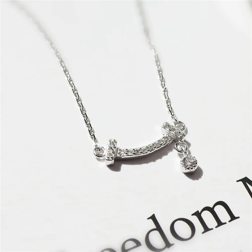 smile cz face necklace women 100% 925 Sterling silver nacklace Jewellery Clavicle chain pendant charms gift