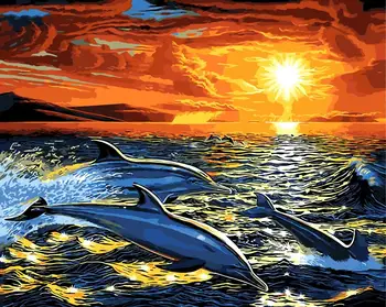 

Fish in the sea dolphin oil Painting drawing By Numbers Abstract Home Decoration Coloring pictures Paint By Numbers decor Gift