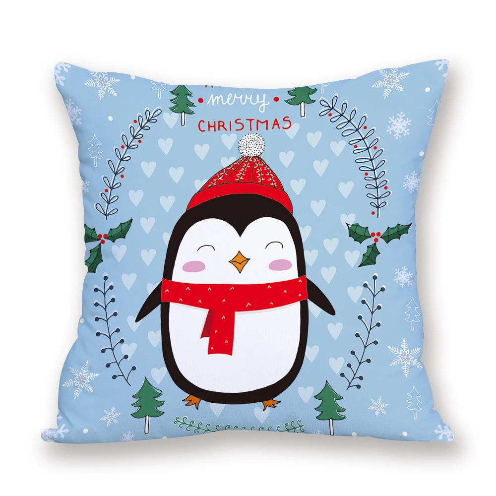 Рождественская наволочка для подушки, красочные подушки с оленем, домашний декор, Наволочка на заказ, мультяшная Пингвин, подушка для гостиной almohada