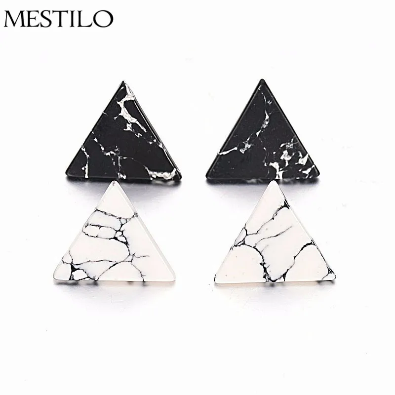 

MESTILO Classic Simple Accessories 2cm Triangle Geometric Faux Marbled White Black Stone Stud Earrings For Women brincos bijoux