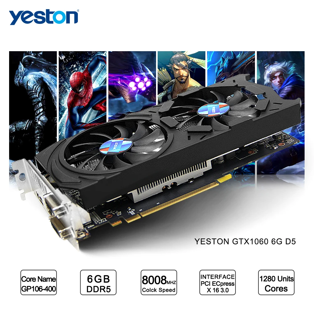 Yeston GeForce GTX 1060 GPU 6GB GDDR5 192 bit Gaming Desktop computer PC Video Graphics Cards support PCI-E X16 3.0