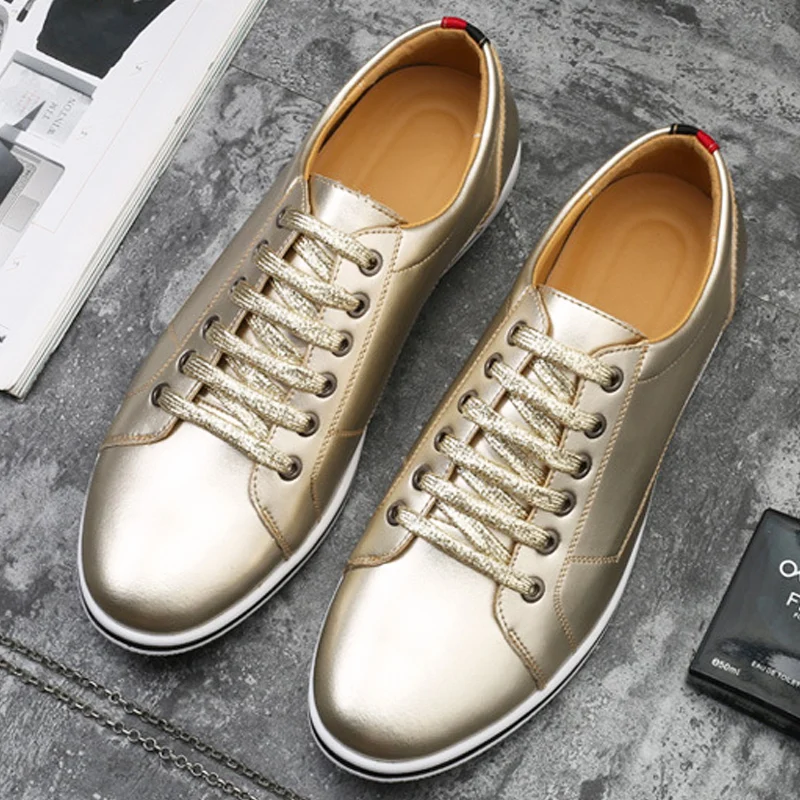 

2019 Men's footwear sneakers for boys Plus size 45-50 casual shoes man basic comfortable male tennis leather shoes golden/sliver