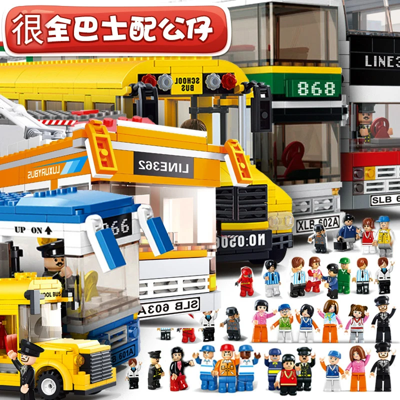 

City series Compatible legoed London School Bus station sets figures Building Blocks children kids toys gift car Model bricks