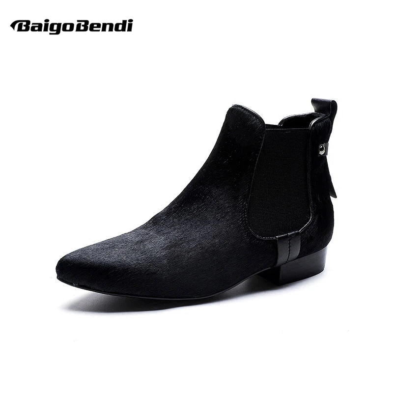 New Trendy Womens Sexy Pointed Toe Horse Hair Ankle Boots Ladies Slip On Plush Warm Winter Flat | Обувь