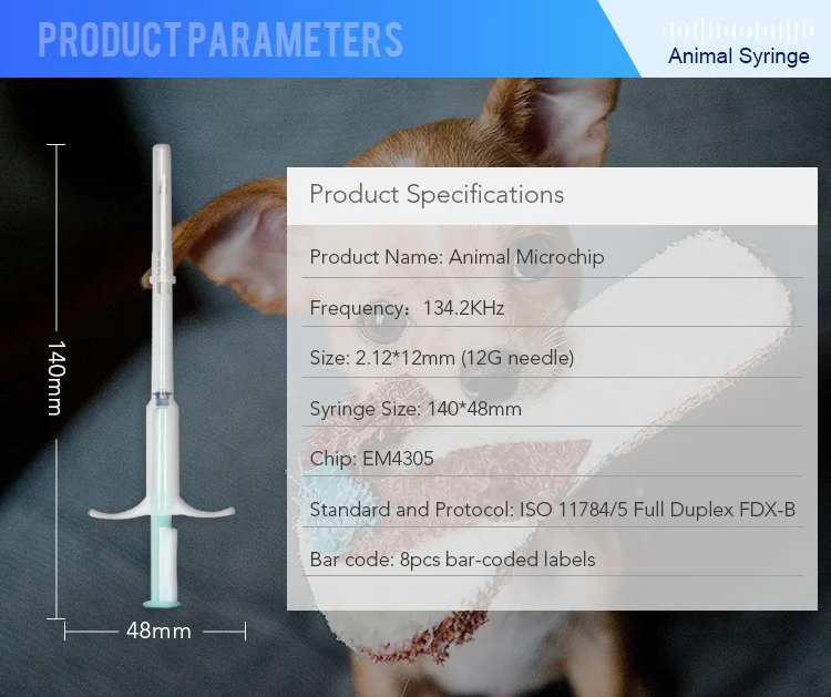 20 шт. ISO FDX-B мм 2*12 мм Pet микрочип тег RFID шприц с иглой для овец крупного рогатого скота свинья идентификации