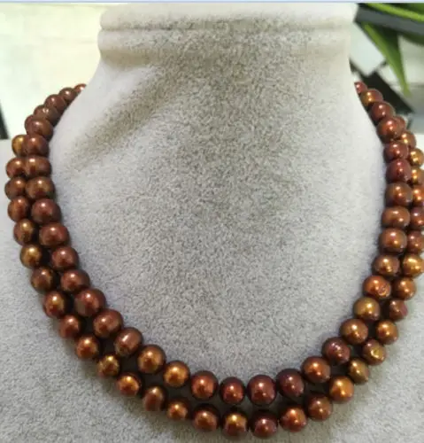 

FREE SHIPPING HOT sell new Style >>>> double strand 9-10MM SOUTH SEA CHOCOLATEPEARL NECKLACE 18"19