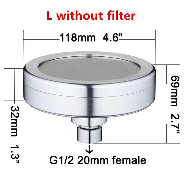 Алюминиевая насадка для душа высокого давления с фильтром для жесткого фильтра для воды насадка для душа удаляет хлор и флуорид - Цвет: L without filter