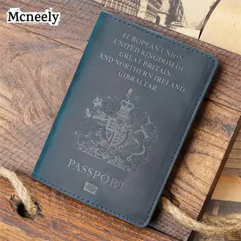 

United Kindom Genuine Leather Passport Cover Solid Passport Holder Business UK Durable Crazy Horse Travel Wallet Case