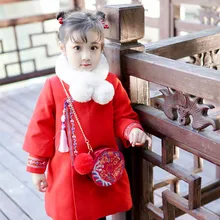 Традиционный китайский стиль для девочек; платье; зимний костюм для девочек; детское платье Чонсам с принтом; красное платье принцессы; халат для малышей