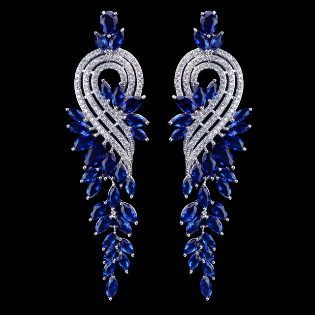 Elegant 8cm Long Design Black Green Red White Blue Zircon Dangle Elegant 8cm Long Design Black Green Red White Blue Zircon Dangle Earrings