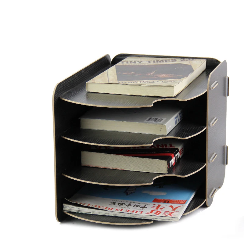 DIY Office Curved Design Wood Stationery Holder 4 Layer A4 File
