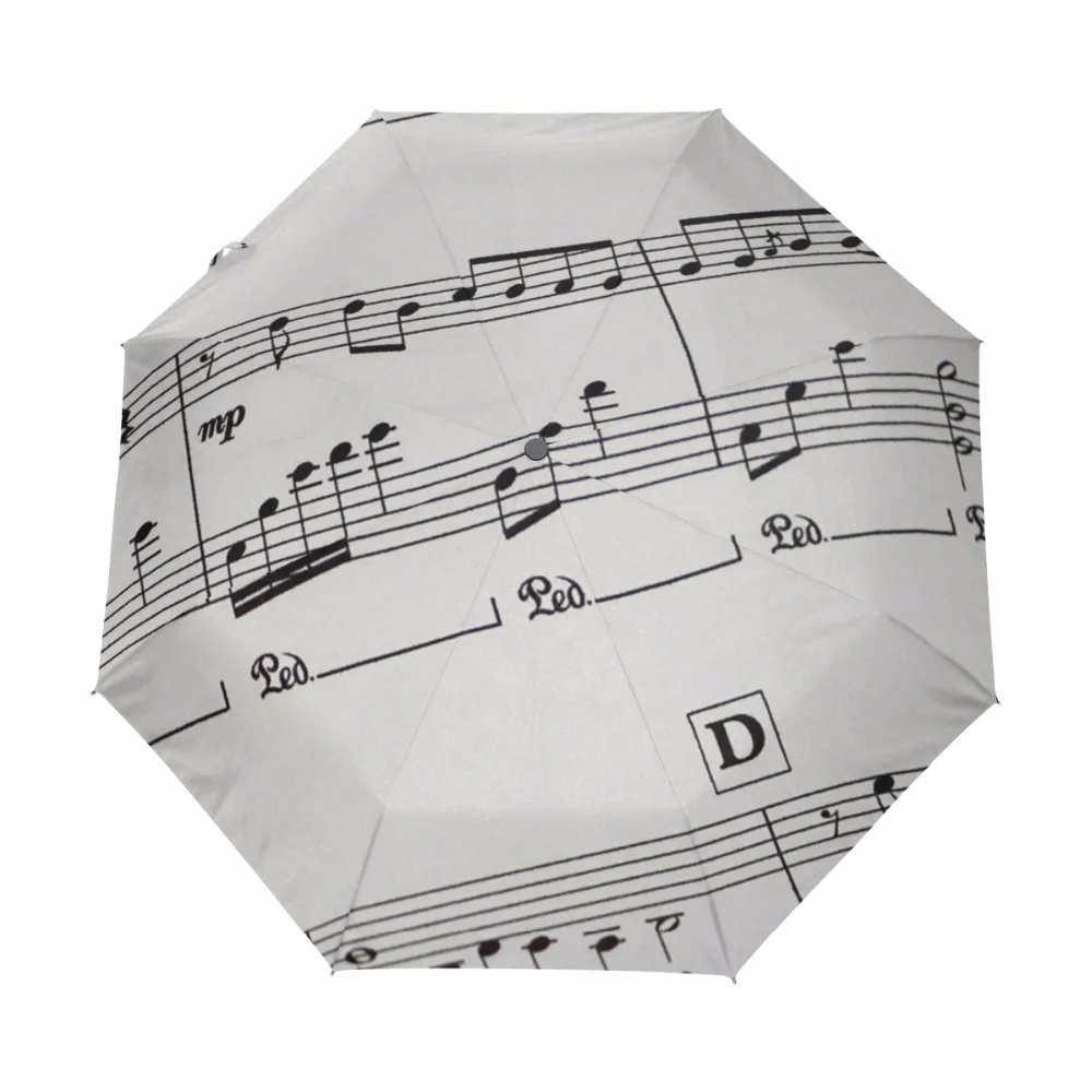 Автоматический зонт с музыкальными нотами, с принтом, три складных ветронепроницаемых женских зонта, креативный дизайн, зонтик, используемый для подарка