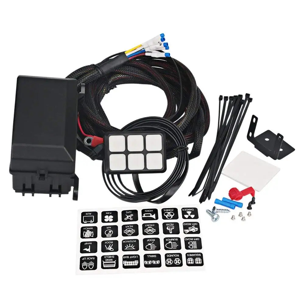 

AUTO -6 Gang Switch Panel Electronic Relay System Circuit Control Box Waterproof Fuse Relay Box Wiring Harness Assemblies For
